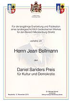 Urkunde zum Daniel-Sanders-Preis 2019